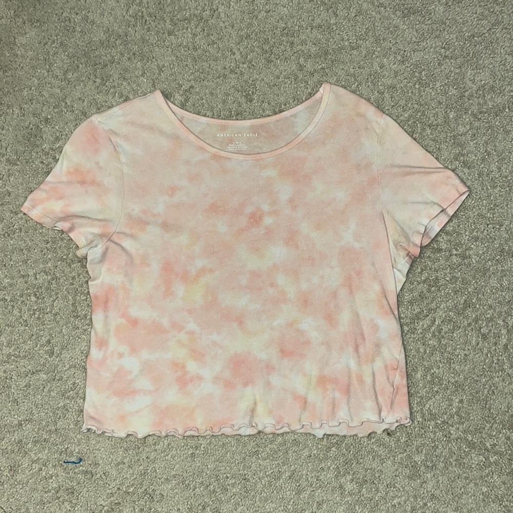 pink short sleeve american eagle crop top